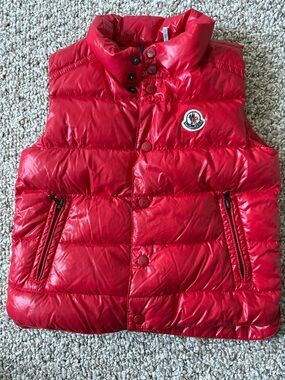 Moncler Kids Shiny Red Quilted Puffer Vest